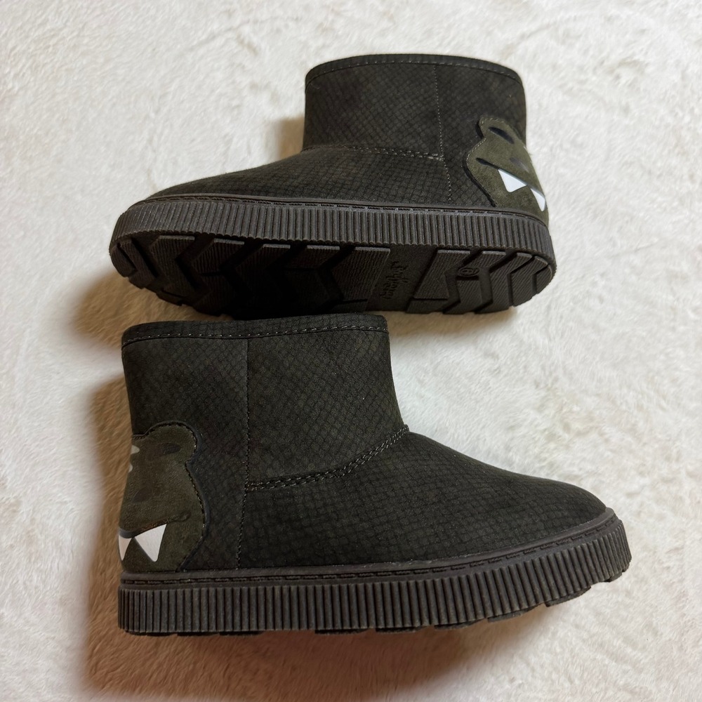 Cat & Jack Dino Boots Kids Size 9 Olive Green Dinosaur Faux Fur Lined Zip Up - Picture 2 of 9